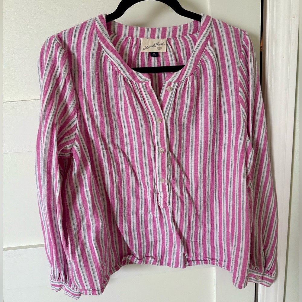 Universal Thread Pink and White Striped Button Down Shirt